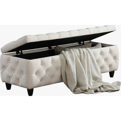 CASTRIA Banquette coffre capitonné en velours écru (1/4)