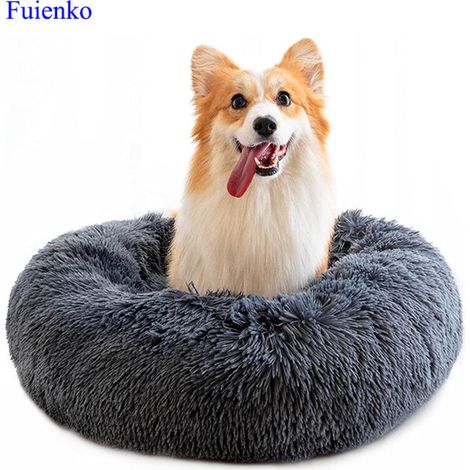 Lit Moelleux Rond Pour Chat Et Chien Extra Large Lavable Avec Coussin Corbeille et panier pour chien 60x60cm Gris clair