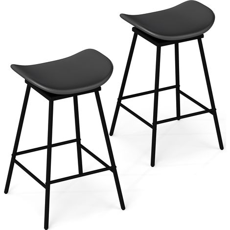 Lot de 2 Tabourets de Bar Pivotants Charge 150KG, Tabouret Haut Sans Dossier,Siège en Selle Rembourrés avec et Repose-pieds, 43 x 45 x 71,5 cm, Noir (1/5)