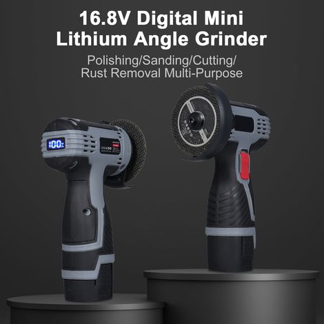 Meuleuse d'angle sans fil 28 000 tr/min, mini-meuleuse d'angle avec batterie 16,8 V 2 x 1 500 mAh, lames de coupe et affichage numérique LED pour la découpe de briques et de bois polis.