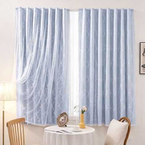 Rideau double couche 100% occultant – Voilage intégré, installation rapide – Protection de la vie privée et blocage solaire – Couleur unie – Pour chambre, salon et appartement – Blue-1.31.8m (1/3)