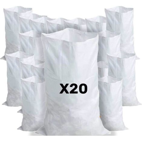 Lot de 20 Sacs à Gravats en polypropylène tissé blanc résistant et réutilisable - Charge maximale 55kg (1/4)