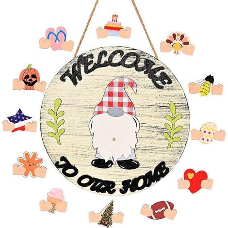 Décoration de porte saisonnière en forme de gnome avec éléments interchangeables pour Noël. Halloween et ANDIAMOs fêtes. (1/5)