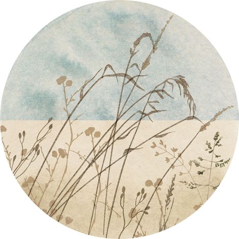 papier peint panoramique rond adhésif Gazon beige et bleu - Komar (1/3)