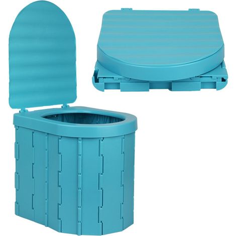 Toilettes portables avec couvercle pliables, réservoir à déchets d'urgence pour le camping, la randonnée, la plage et les voyages (bleu) (1/5)