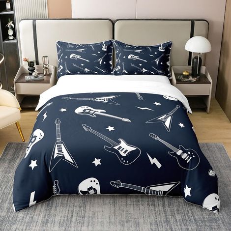 Adolescents Coton Housse de Couette 140x200cm Filles Garçons Guitare Parure de lit décoration Rock Musique thème Literie Set Musique Motif literie Guitare électrique Instrument Ensemble - 140 x 200 cm (1/5)