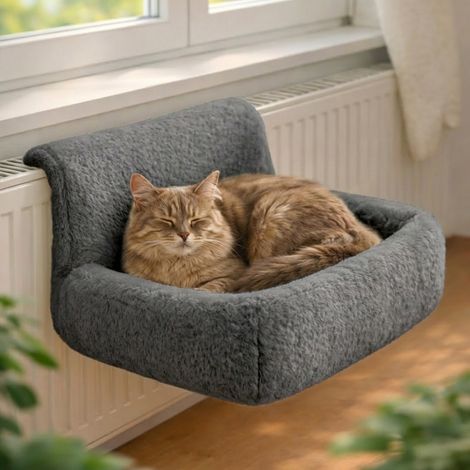belviona Katzen-Heizkörperliege, kuschelig, stabil & warm, gemütlicher Schlafplatz für Katzen bis 8 kg, dunkelgrau (1/5)