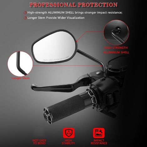 1 pair. Color: Black. Material: Aluminum alloy + glass. Suitable for motorcycle rearview mirrors and retro side mirrors. (1/4)