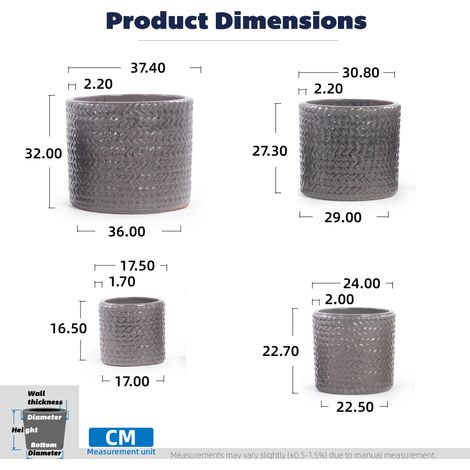 Set de 4 macetas de cerámica Ø37/31/24,5/17,5 cm gris brillante con drenaje - MEUBLIV (1/5)