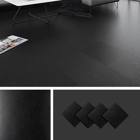 Épais Dalle PVC Carrelage Adhesive Sol Salle de Bain Lino Noir Imperméable de Cuisine 30x30cm Parquet Sol pour Salon Chambre Corridor, 4 Dalles (1/5)