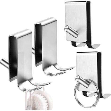 4 Crochets Porte Douche, Porte Serviette Paroi de Douche Verre, Porte-Serviettes Double Face en Acier Inoxydable Avec Rembourrage EVA Anti-Rayures, Sans Perçage pour Verre de 5 à 10 mm, Argent (1/5)