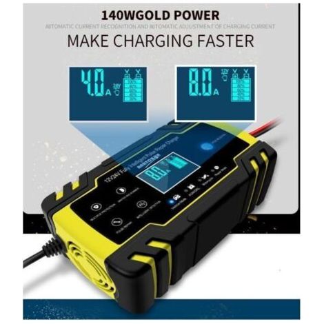 NALOOKAMIC Chargeur, et câbles de démarrage，Chargeur de Batterie Intelligent 12V/24V 8A, 3 Étapes de Chargeur Batterie Mainteneur et Automatique Réparation Fonction pour Voiture Moto Camion, AGM, Gel,