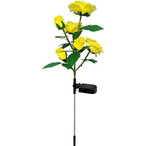 Décoration lumineuse solaire d'extérieur en forme de rose pour allée de jardin (jaune, 7 fleurs) (1/5)