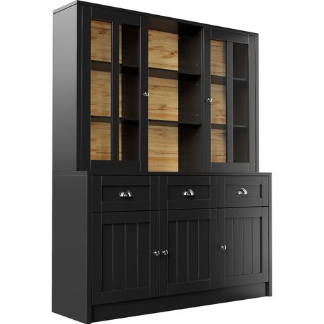 Hohe schwarze Anrichte aus MDF und Acryl 140 x 38,5 x 175 cm MODENUIT (1/5)