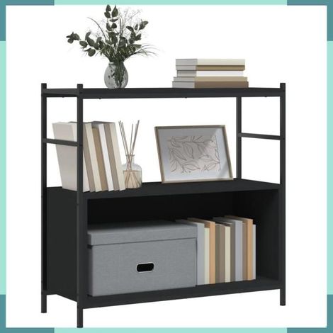 832793 Bibliothèque noir 80x30x78,5 cm bois d'ingénierie et fer (1/5)