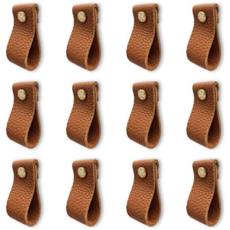 Lot de 12 poignée meuble en cuir, poignée de porte avec écrous vis, anti-collision bouton de porte de armoire tiroir commode (Litchi Rayé Marron) (1/5)