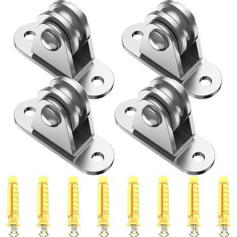 Juego de 4 poleas metálicas, 6 mm – rodamiento doble – acero al carbono – para manejo de cuerdas (1/4)
