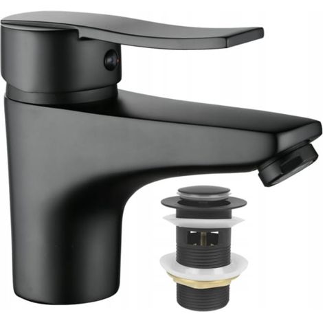 Grifo monomando independiente Madera negro para lavabo con tapón de clic-clac.