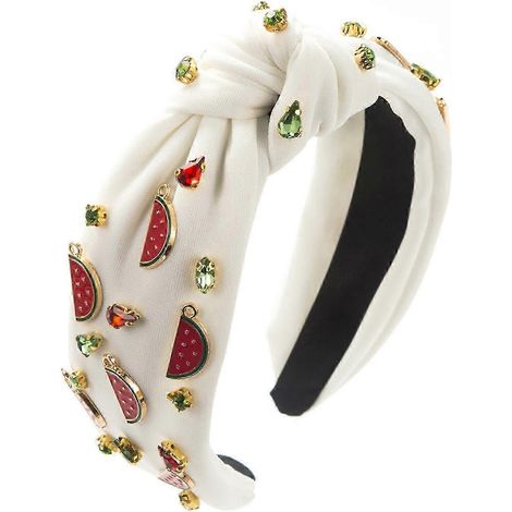 Haarreif für Damen, elastisch, mit Knotenmuster, breit, glänzende Strasssteine, Fruchtmotiv (Wassermelone, Ananas)-Watermelon (1/5)