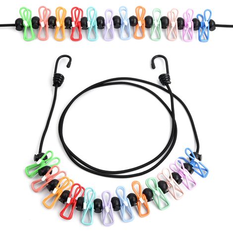 Corde à Linge, Portable Elastique Rétractable Corde à Linge de Voyage avec 12 Pinces à Linge Colorées et 13 Boucle de Positionnement pour Voyage Vacances Extérieur Camping Dortoir (1/5)