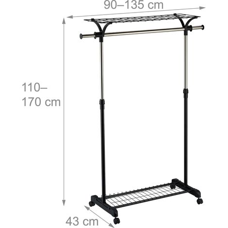 Appendiabiti regolabile e mobile con 2 ripiani per accessori 80 x 40 x 160 cm in metallo nero 130017365