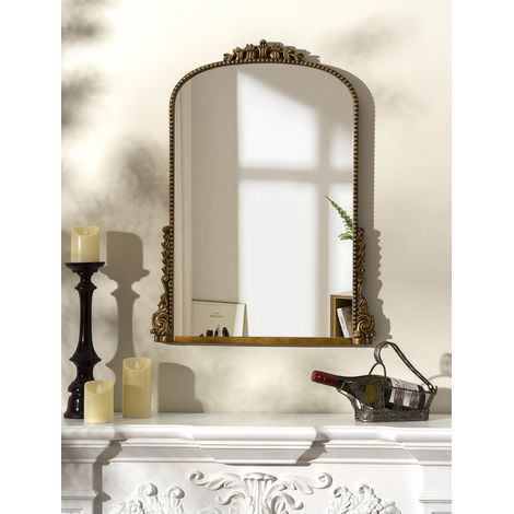 Vintage French Arched Wall Mirror with Ornate Carved Frame - Decorative Accent for Living Room & Entryway (1/5)