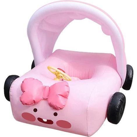 Bouée gonflable pour bébé 2024Baby avec auvent, en forme de voiture, avec siège de sécurité et volant, idéale pour les jeux d'été à la plage et en extérieur (rose). (1/2)
