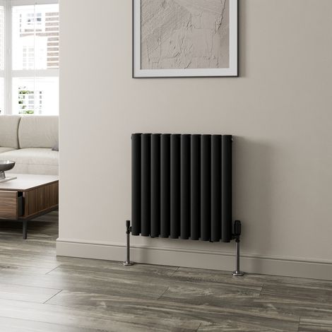 Black Oval Column Designer Radiator Vertical Horizontal 600 x 600mm Double Panel (1/5)