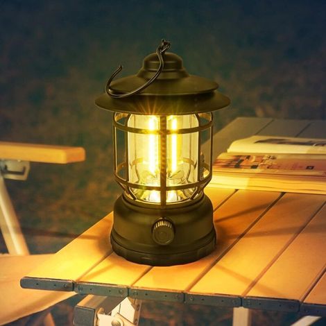 Lanterne Vintage Rechargeable - Lampe de Camping LED, Luminosité Réglable, Étanchéité IPX4 pour Randonnée et Pêche (1/5)
