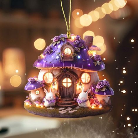 Ornement Lapin De Pâques - Maison Champignon En Acrylique - Décoration Printemps Fêtes Pâques - Accroche Fenêtre Arbre - 1 Pièce (1/5)