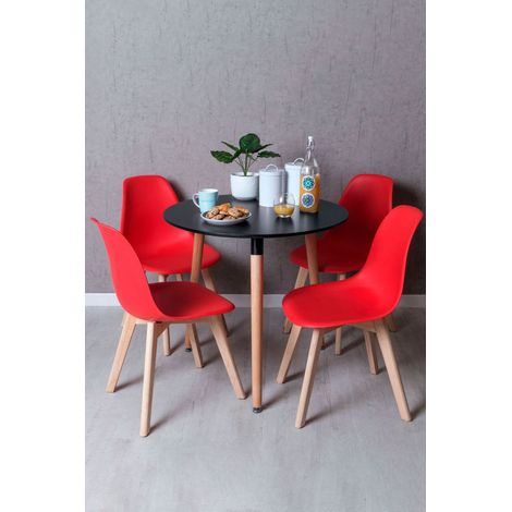 Conjuntos de mesa y sillas - Conjunto Mesa Tower Redonda 80 cm Negra y Pack 4 Sillas Kelen - Rojo (1/5)