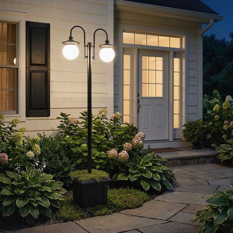 Solarbetriebene Gartenleuchte mit Blumentopf, 2 Leuchtenköpfe, IP44 wasserdicht, automatische Ein-/Ausschaltfunktion, höhenverstellbar