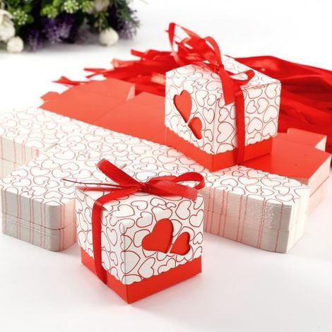 Boîte À Dragées - Carton 250g - 5x5x5 Cm - Rouge - 100 Pièces (1/4)