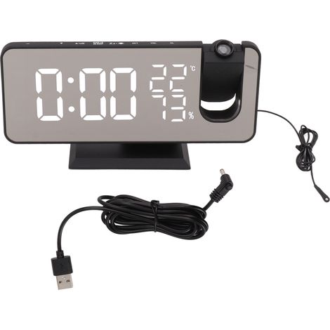 Eosnow FM-Radio, LED, digital, intelligenter Wecker, Projektion für Schlafzimmer, Nachttisch, schwarzer Körper, weißer Charakter