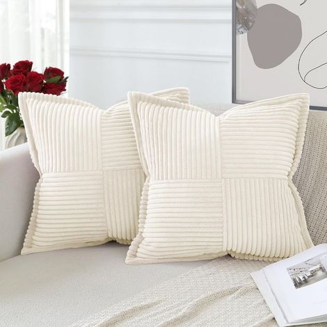 Lot de 2 Housse de Coussin en Velours Ctelé Croisé Canapé Taie d'oreiller en Velours Douce pour Maison Salon Chambre Decorative Beige 45 x 45 cm (1/5)