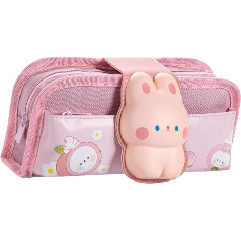 Trousse en toile, motif canard mignon, fermeture Velcro, grande fermeture éclair, plusieurs compartiments internes, convient aux étudiants, motif lapin. (1/5)