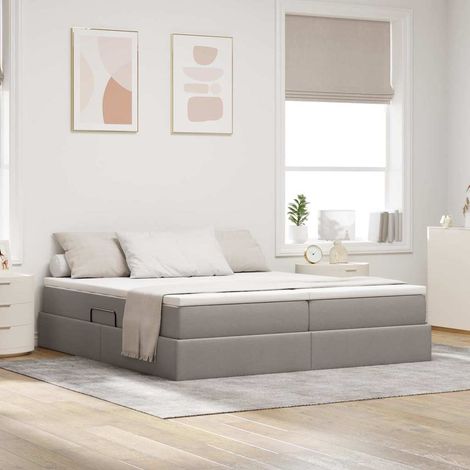 vidaXL Lit avec rangement et matelas Taupe 200 x 200 cm Polyester (1/5)