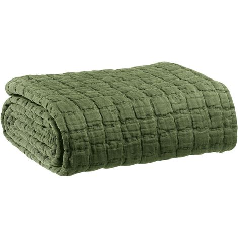 Plaid de Canapé Effet Délavé Stonewashed, Couverture Douce Olive, 130 x 200 cm - PANGIVO
