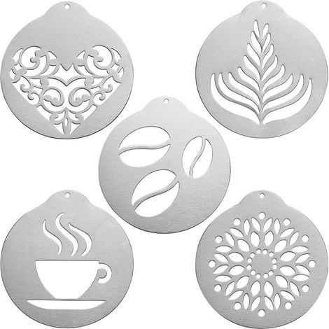 Fünf wiederverwendbare, kaffeefarbene Zuckergussformen, ideal zum Dekorieren von Cappuccino und Keksen. (1/5)