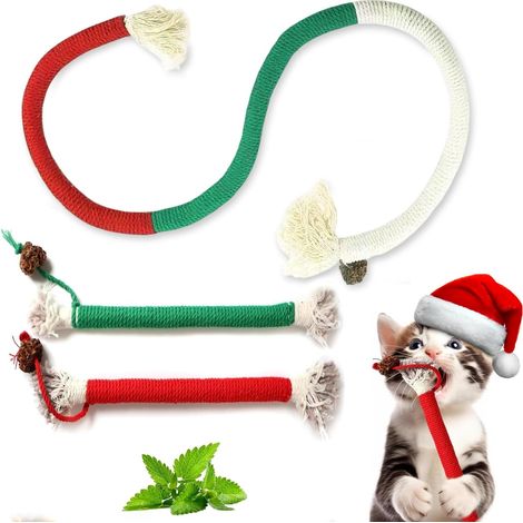 Lot de 3 jouets à herbe à chat pour chat d'intérieur, jouets en corde avec fruits de file, pour jouer à mâcher, nettoyer les dents, mâcher pour chaton de dentition, couleurs assorties, bas de (1/5)