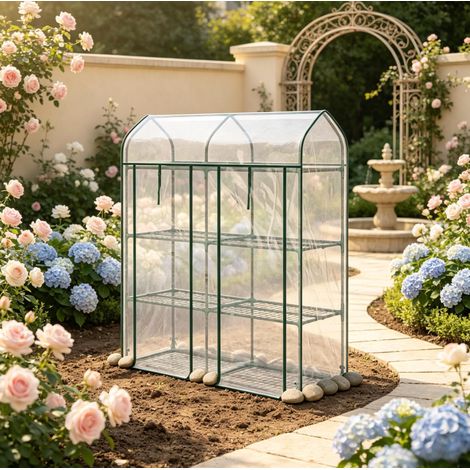 Serra da balcone a 3 livelli con telo PVC trasparente e struttura in acciaio 143 x 46 x 165 cm (1/4)