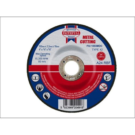 Faithfull Depressed Center Metal Cut-Off Disc 100mm x 3.2mm x 16mm for Metal Cutting (1/2)