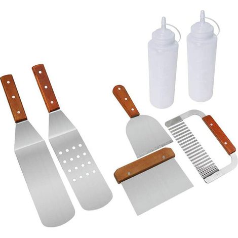 royaluxe - 8 Pcs Ensemble D'accessoires pour Plaque Chauffante Professionnelle BBQ Spatule et Grattoir en Acier Inoxydable D'outils Teppanyaki pour la Cuisson à Plat sur Le Barbecue Grill kit (1/5)