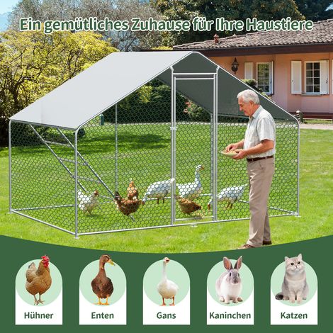 Poulailler extérieur 3x2x2m avec serrure de sécurité et tissu PE imperméable. Enclos métallique adapté aux poules,lapins et petits animaux.