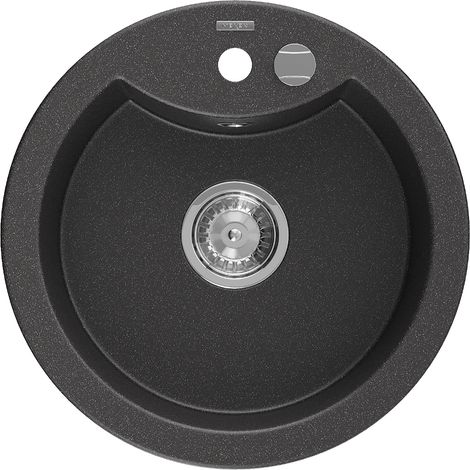 Mexen Diego lavello in granito a 1 vasca 488 x 480 mm, nero punteggiato, sifone cromato - 6512481000-76 (1/5)