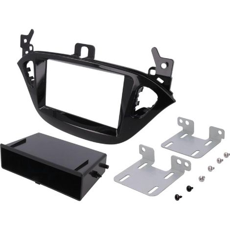 Support autoradio compatible avec Opel Adam ap12 Corsa E ap14 - Noir brillant - avec vide-poche