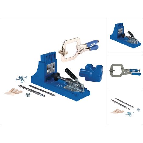 Gabarit de perçage Kreg K4 – Kit complet pour assemblage bois – 3 guides de perçage en acier trempé – Pince à levier 76mm