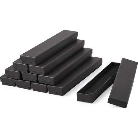 Boîte Carton - Lot de 12 - Noir - Avec Couvercle - Pour Bijoux Montres Bracelets - 21x4x2 cm (1/5)