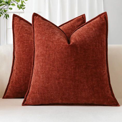 2er-Set weiche Chenille-Kissenbezüge, 45 x 45 cm, mit genähten Kanten, dekorative, einfarbige Kissenbezüge für Bett, Sofa, Schlafzimmer, Wohnzimmer, Rost