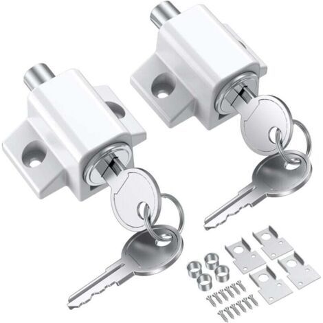 Set mit 2 professionellen Schiebetürschlössern für Terrassenschiebetüren – Robustes Sicherheitsschloss – Weiß – Ideal für die Sicherheit Ihres Zuhauses